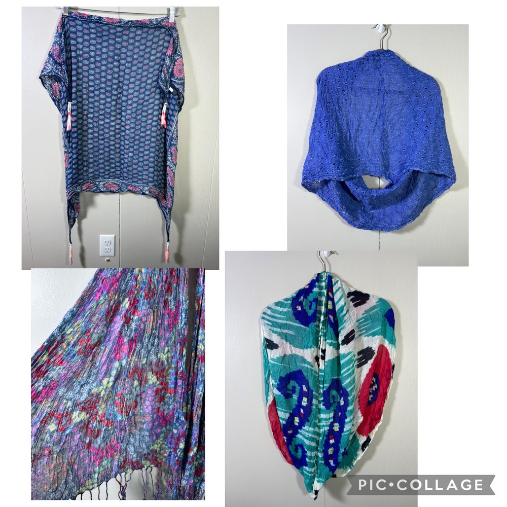Y2K Scarf Lot American Eagle Aeropostale Blue Eyelet Ikat Paisley Floral 4pc